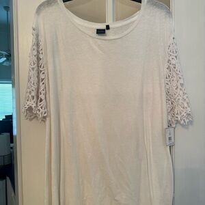 Jones New York White Lace Sleeve Top